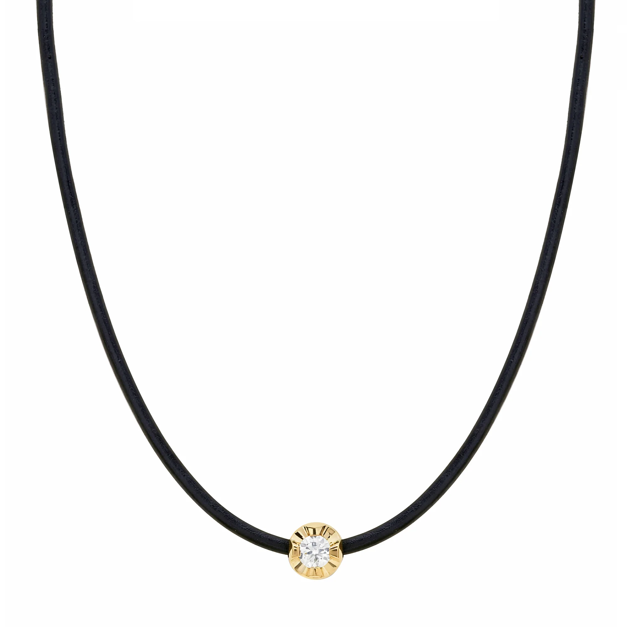 Illusion Set Diamond and Leather Cord Necklace
