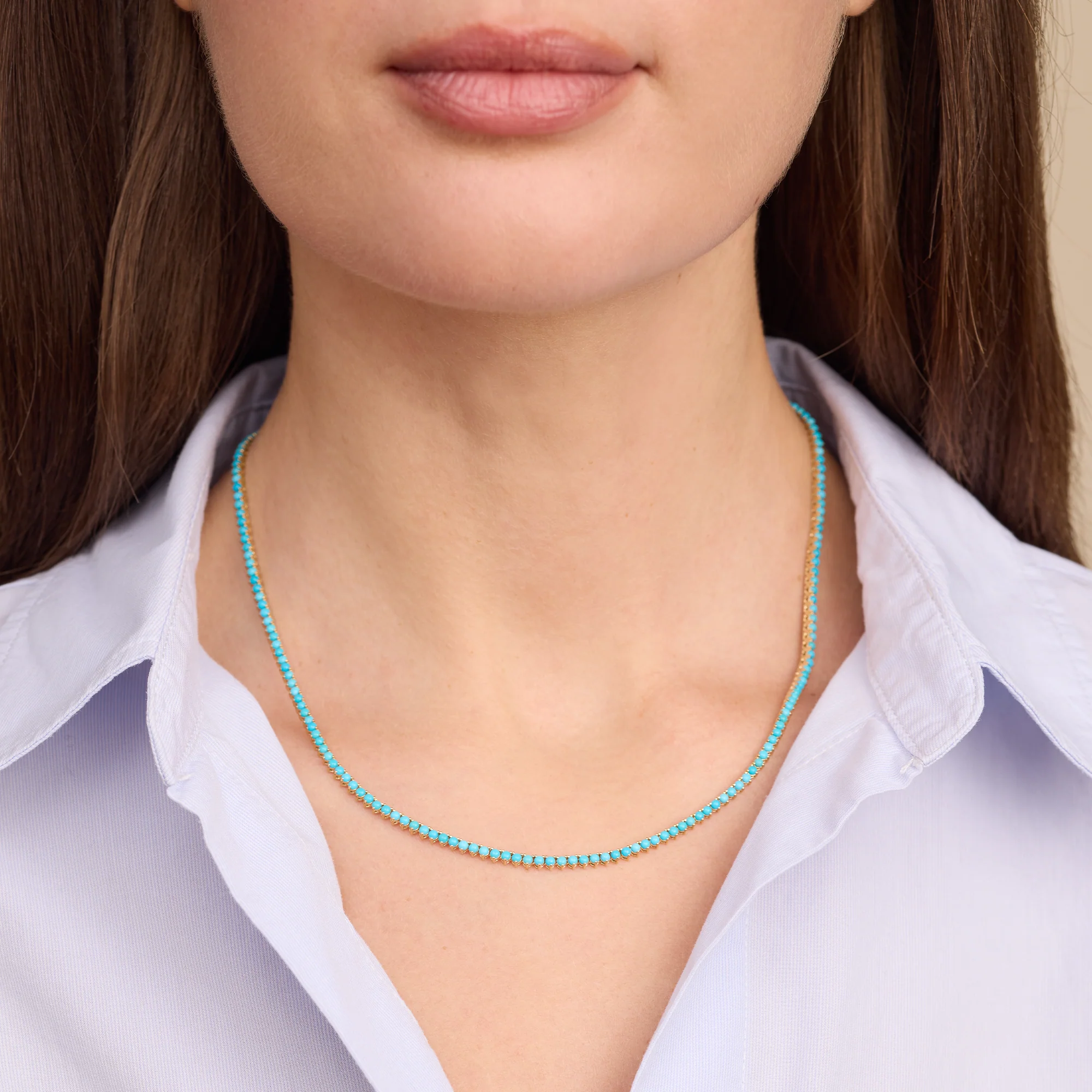 18 Inch 3-Prong Turquoise Tennis Necklace - Image 5