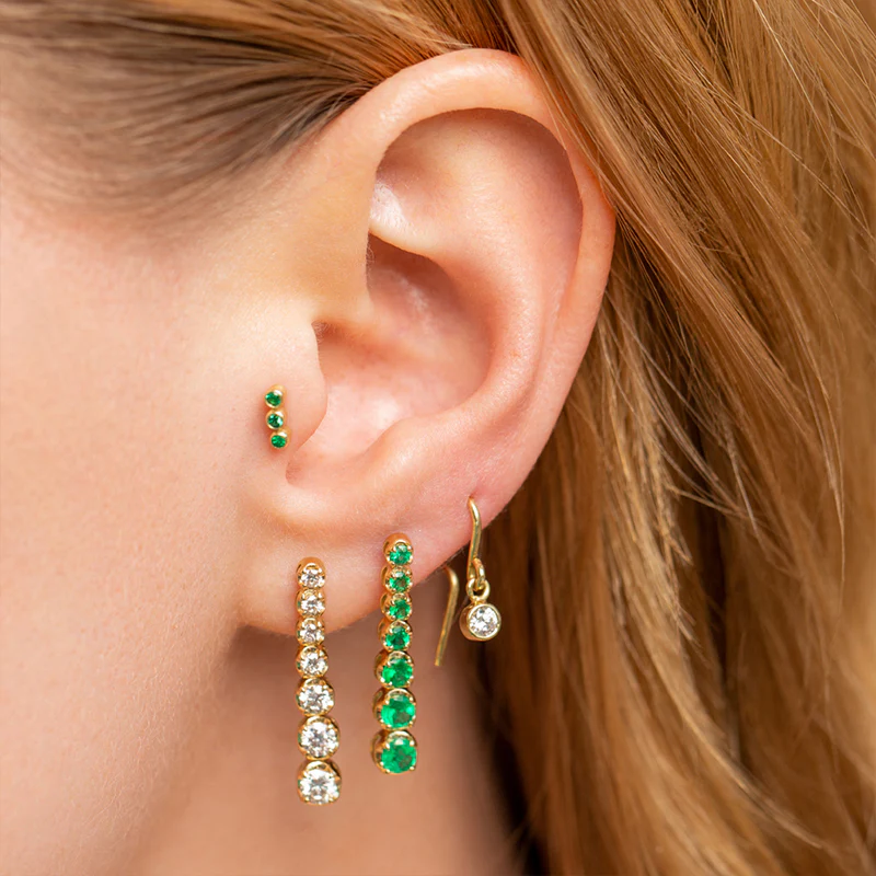 3 Mini Emerald Bezel Studs - Image 4