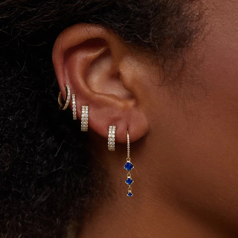 3 Graduated Illusion Set Blue Sapphire Earrings - Image 4