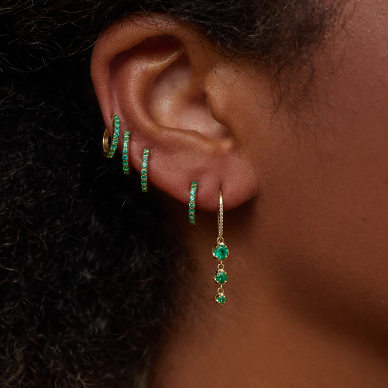 3 Graduated Illusion Set Emerald Earrings - Image 4