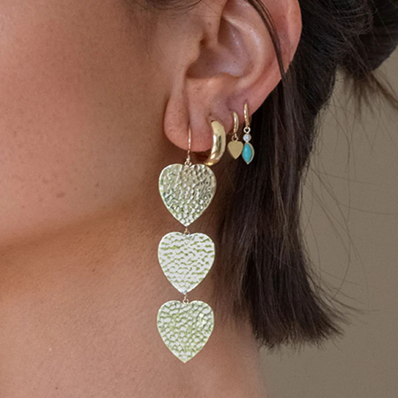3 Hammered Heart Drop Earrings - Image 3