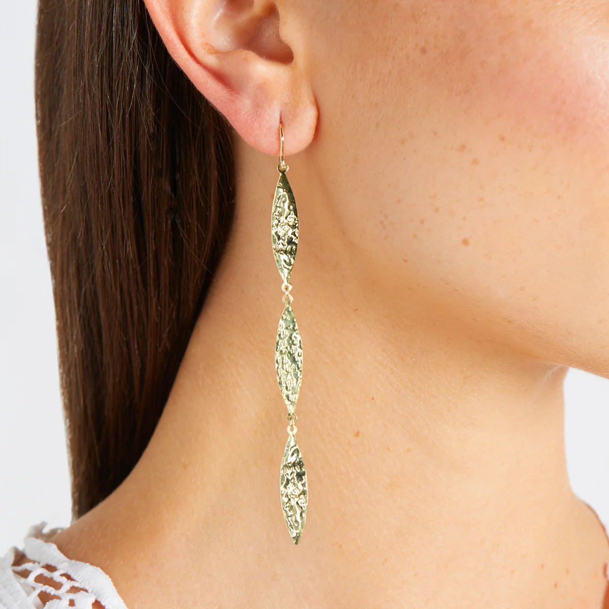 3 Hammered Marquise Earrings - Image 5