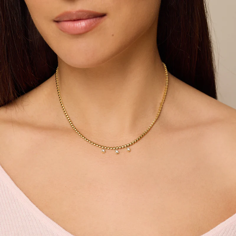 Bezel Tennis Necklace With 3 Medium Illusion Set Diamonds - Image 5