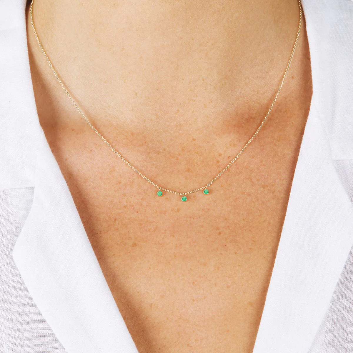3 Mini Emerald Bezel Dangle Necklace - Image 3