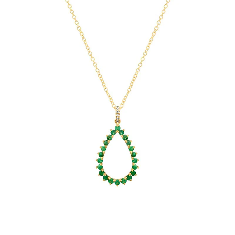 3-Prong Emerald Open Teardrop Necklace