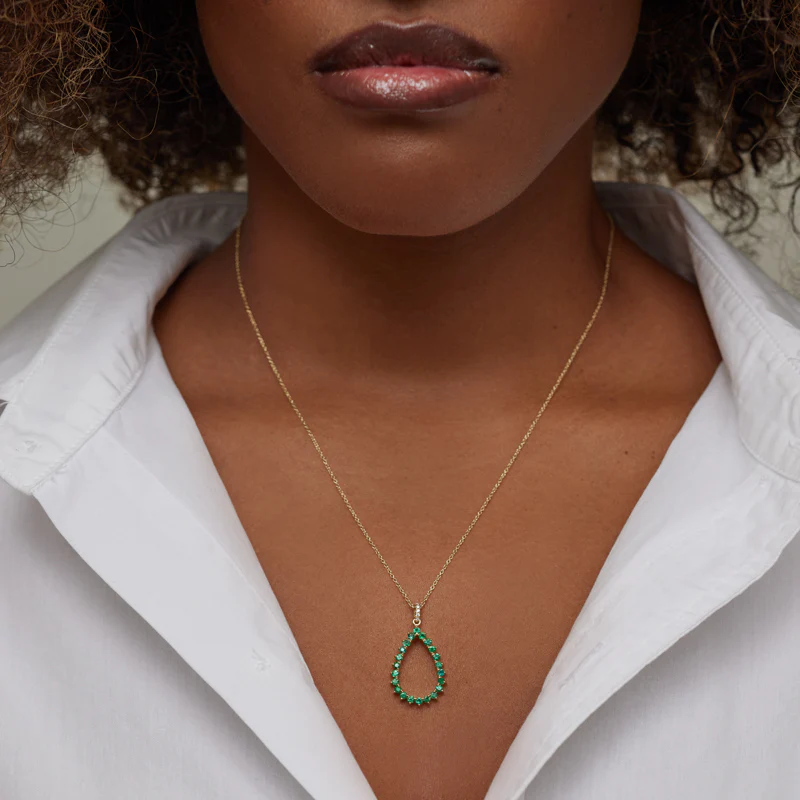 3-Prong Emerald Open Teardrop Necklace - Image 3