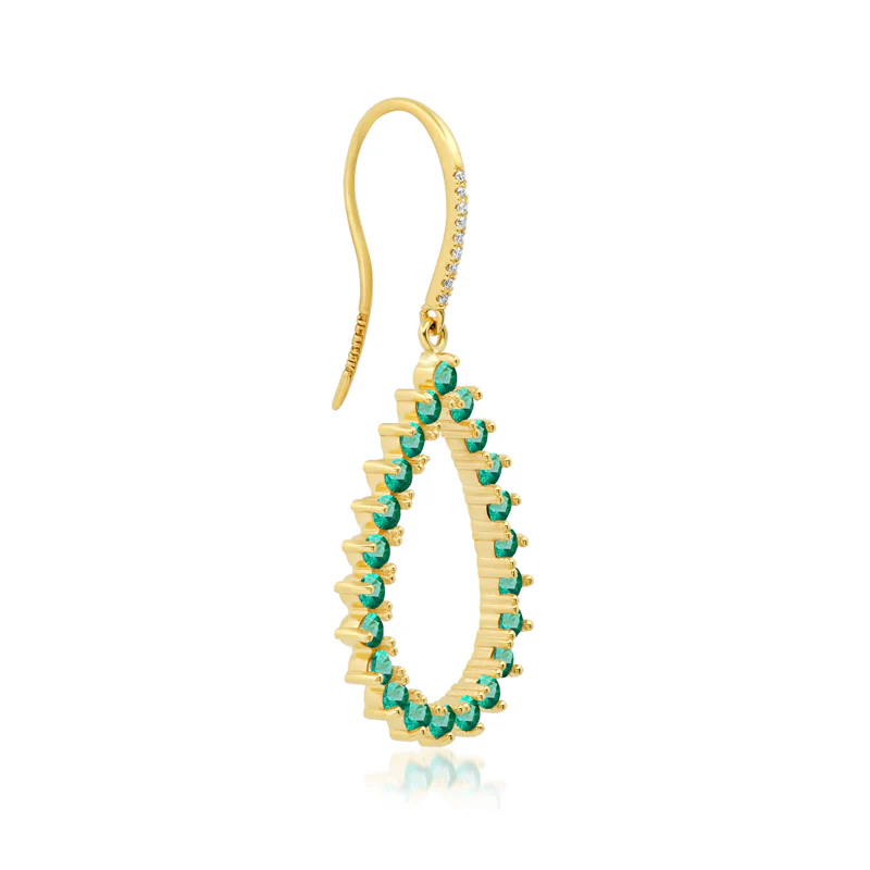 3-Prong Emerald Open Teardrop Earrings - Image 2