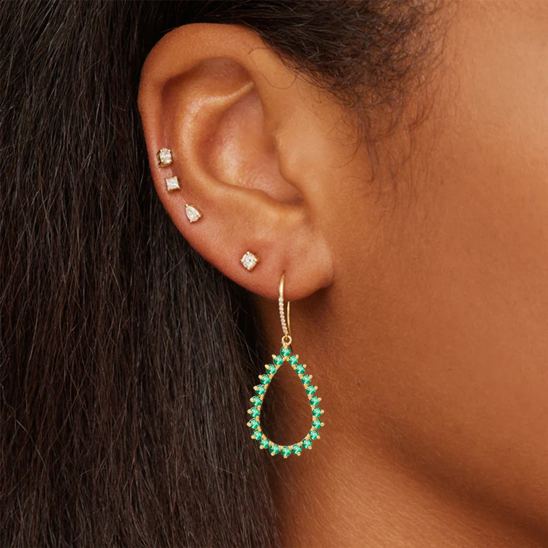 3-Prong Emerald Open Teardrop Earrings - Image 3