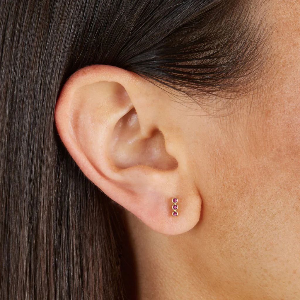 3 Mini Ruby Bezel Studs - Image 3