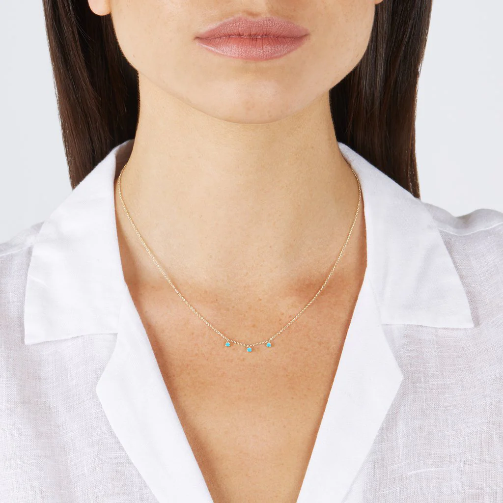 3 Mini Turquoise Bezel Dangle Necklace - Image 3