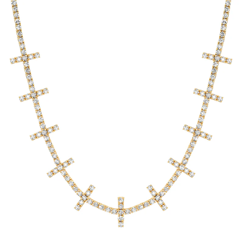 4-Prong Diamond Cross Bar Tennis Necklace