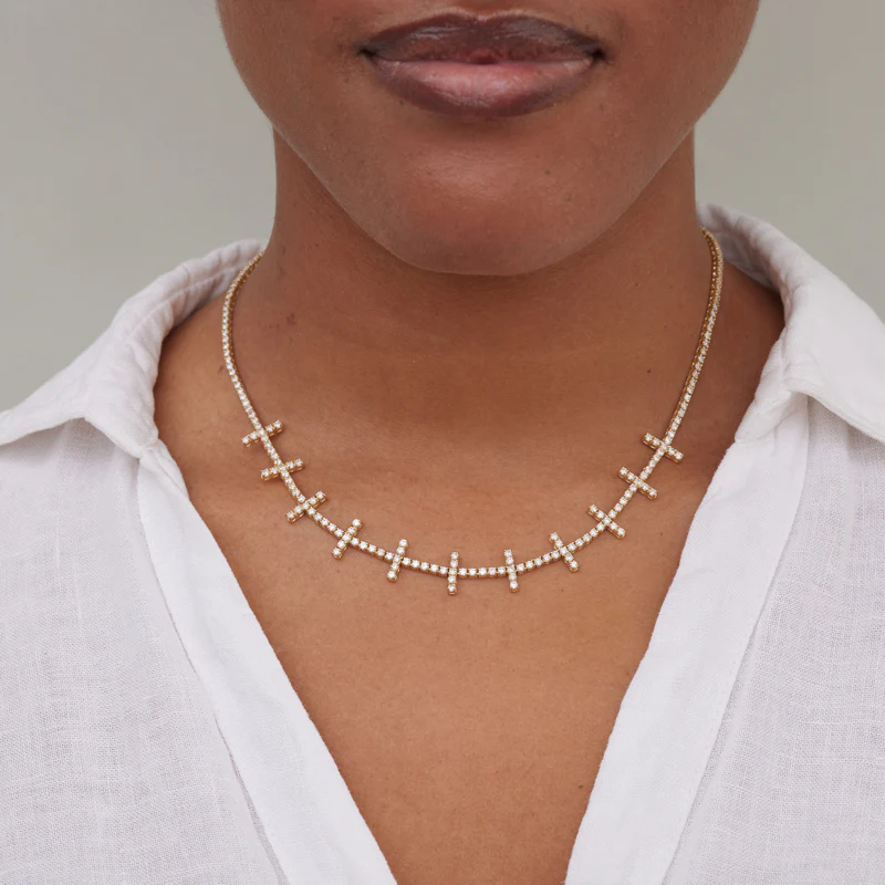 4-Prong Diamond Cross Bar Tennis Necklace - Image 5