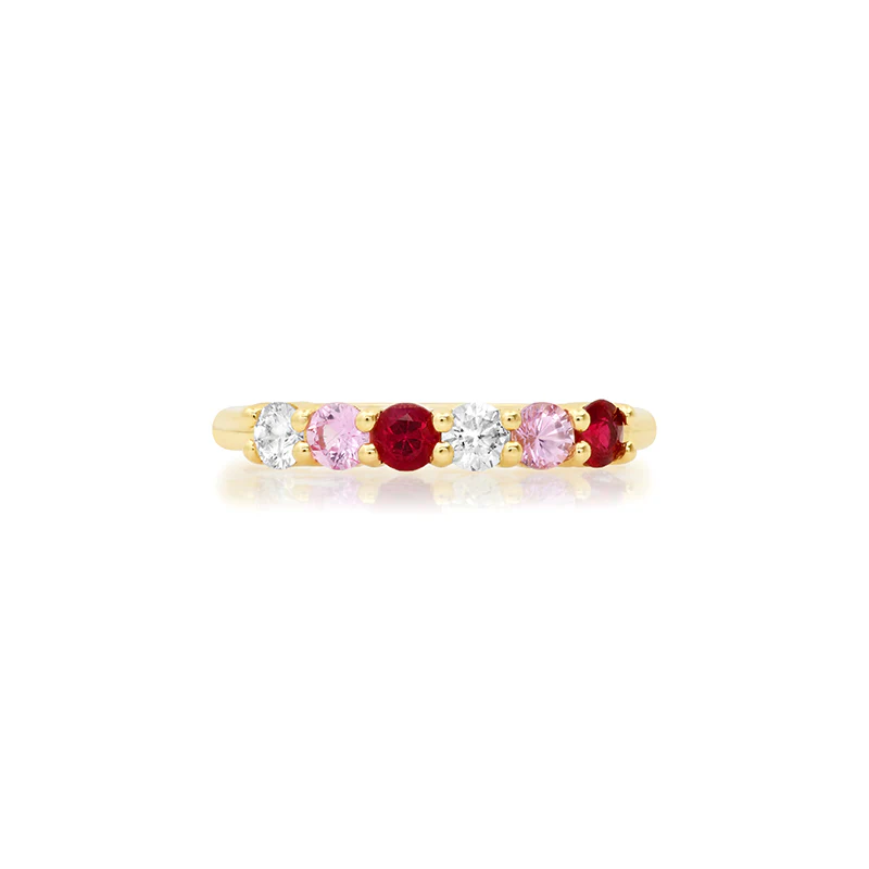 4-Prong Diamond, Pink Sapphire, and Ruby Ring - Image 2
