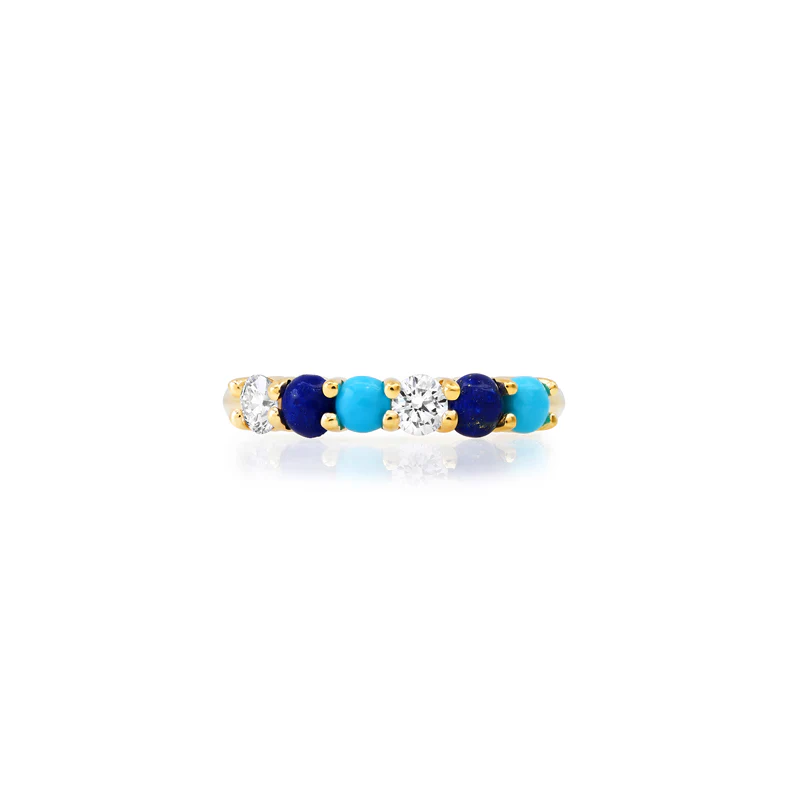 4-Prong Diamond, Turquoise, and Lapis Ring - Image 2