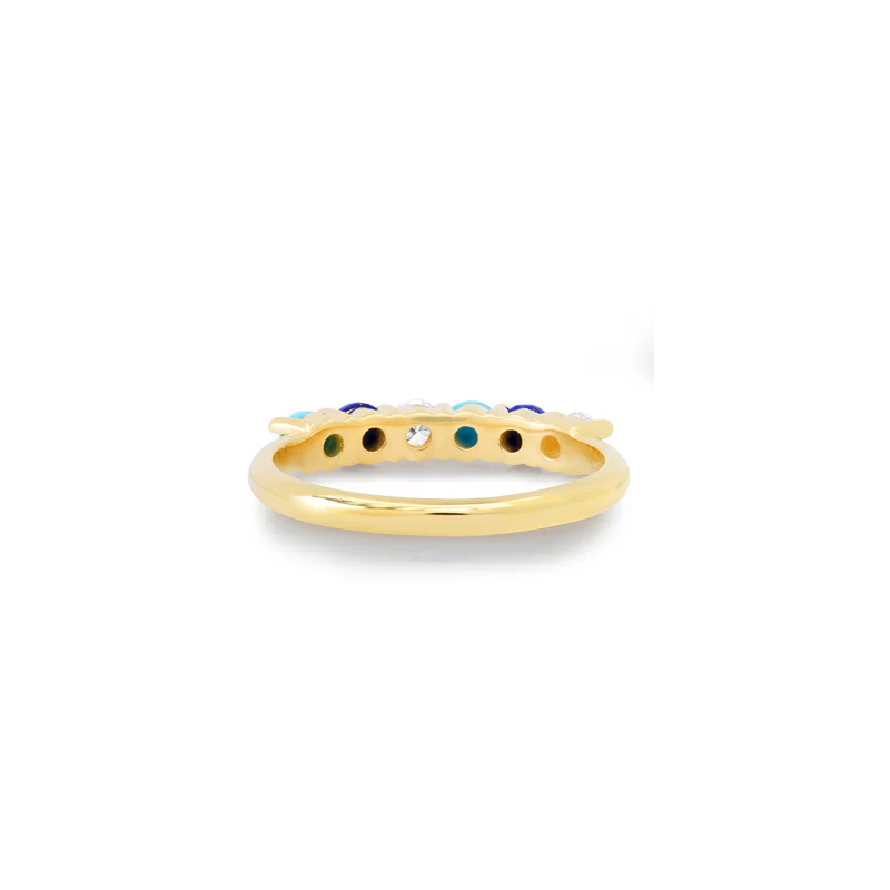 4-Prong Diamond, Turquoise, and Lapis Ring - Image 4