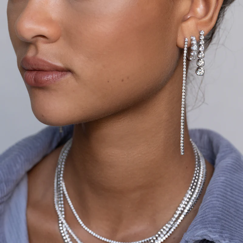 4-Prong Long Diamond Tennis Studs - Image 4