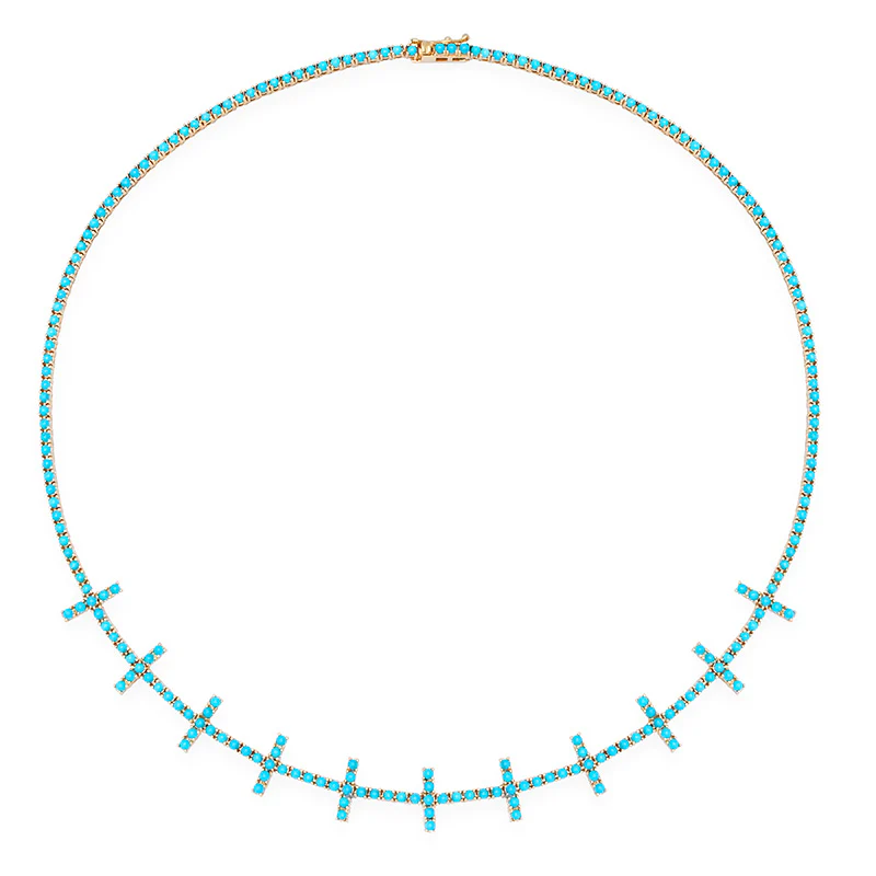 4-Prong Turquoise Cross Bar Tennis Necklace - Image 2