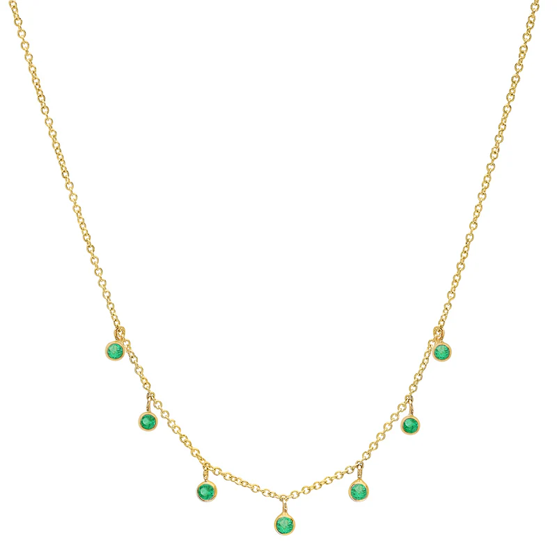 7 Mini Emerald Bezel Dangle Necklace