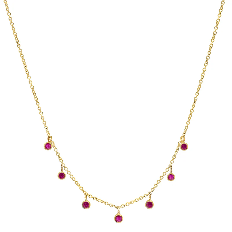 7 Mini Ruby Bezel Dangle Necklace