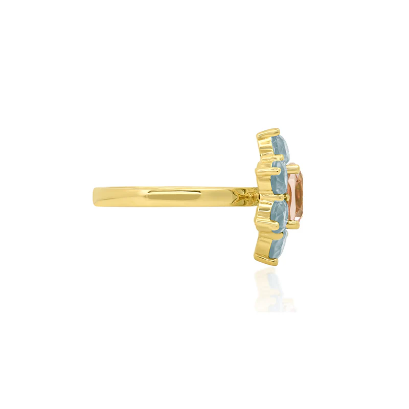 Statement Aquamarine Flower Ring with Morganite Center - Image 3