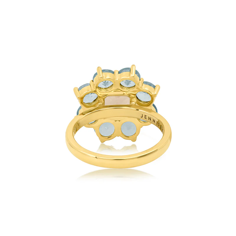 Statement Aquamarine Flower Ring with Morganite Center - Image 4