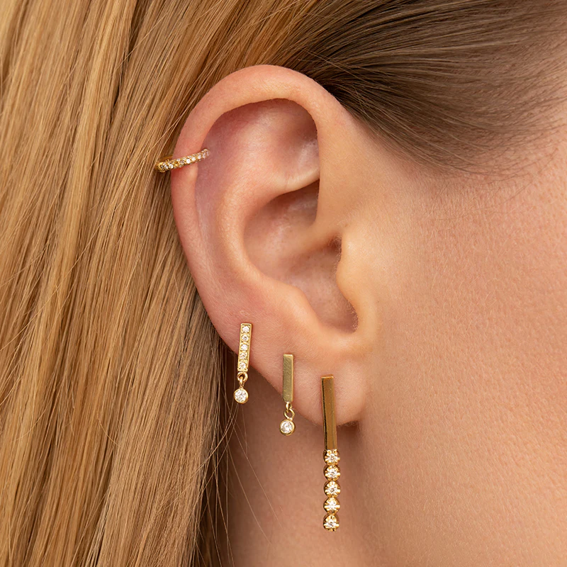 Bar Studs with Diamond Bezel Drop - Image 4