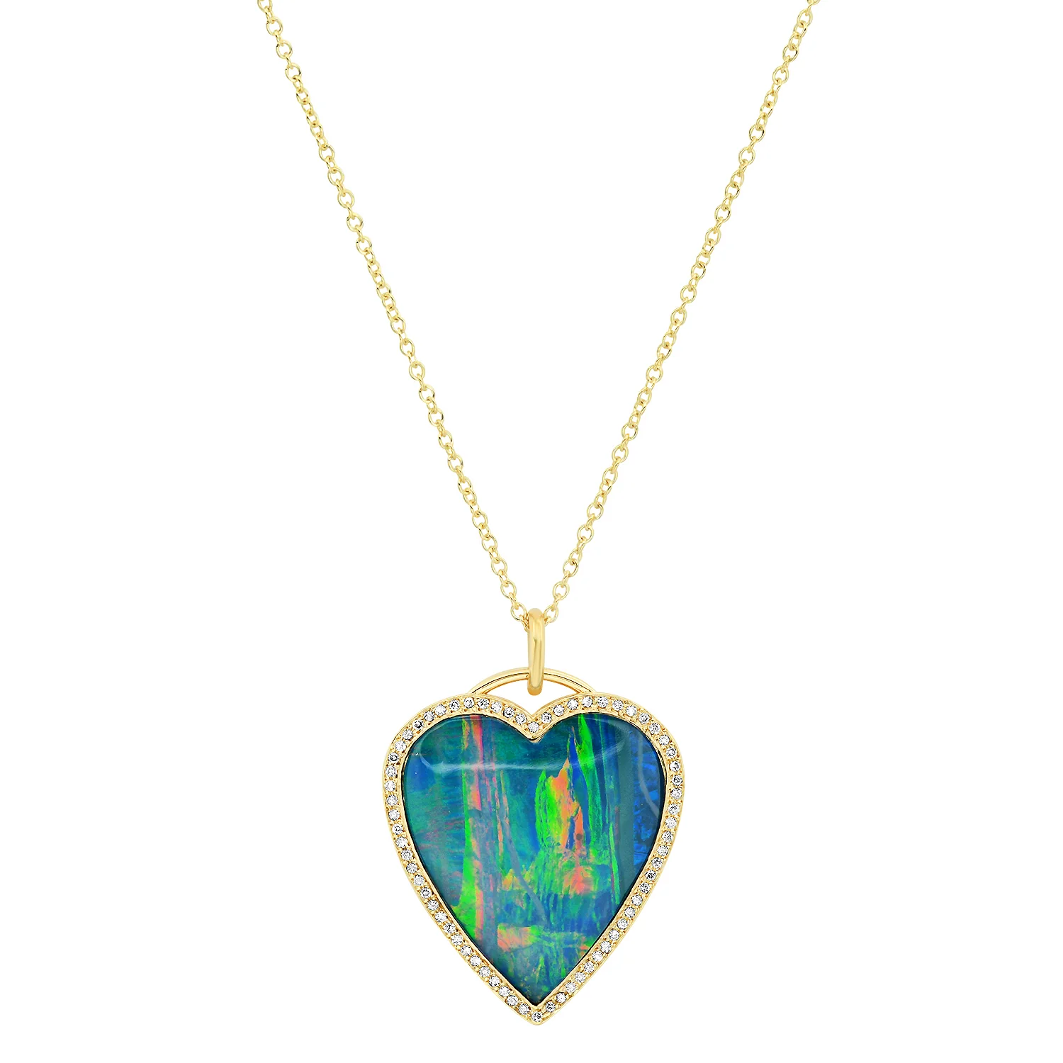 Blue Boulder Opal Inlay Heart Necklace with Diamonds - Image 3