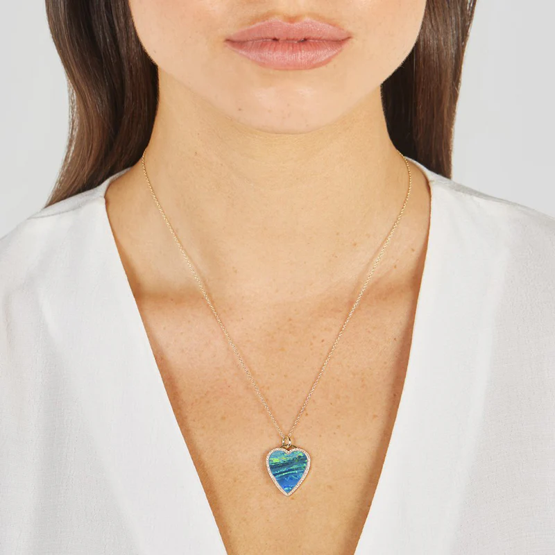 Blue Boulder Opal Inlay Heart Necklace with Diamonds - Image 5