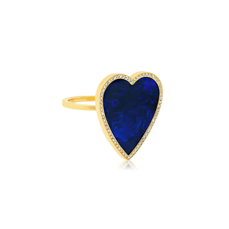 Blue Boulder Opal Inlay Heart Ring with Diamonds - Image 2