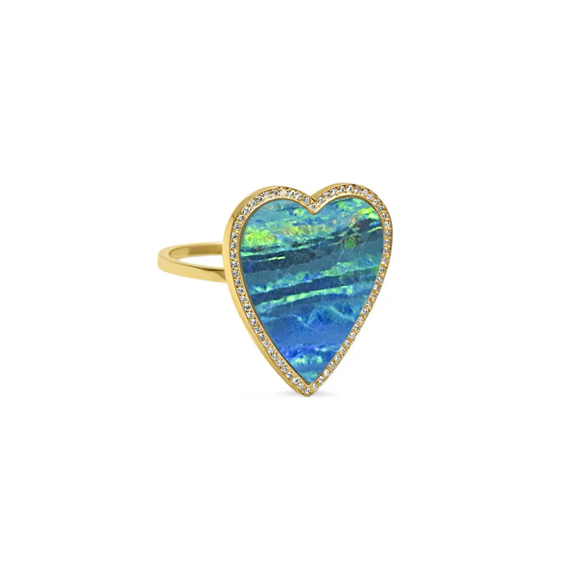 Blue Boulder Opal Inlay Heart Ring with Diamonds - Image 3