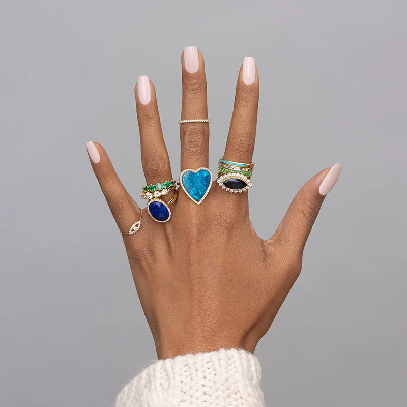 Blue Boulder Opal Inlay Heart Ring with Diamonds - Image 6