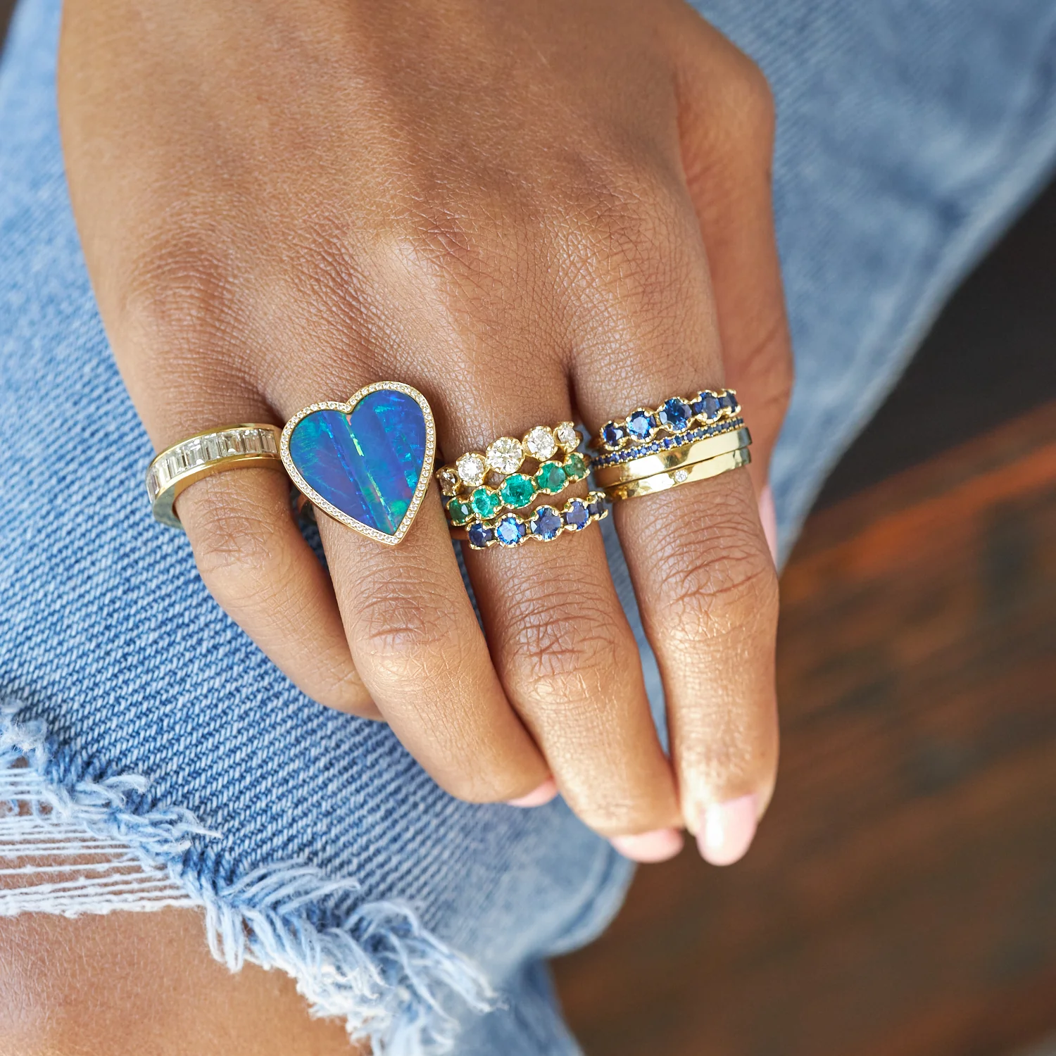 Blue Boulder Opal Inlay Heart Ring with Diamonds - Image 7