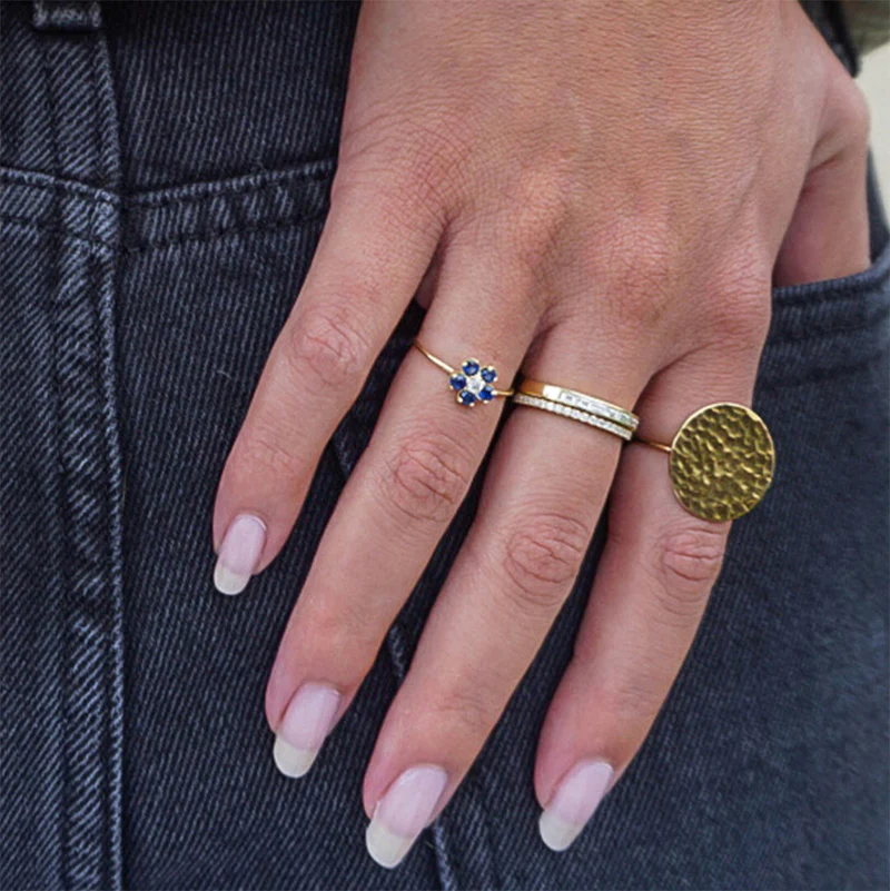 Large Blue Sapphire Flower Ring with Diamond Center - Image 2