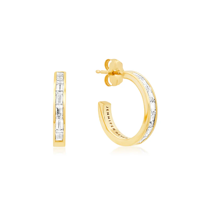 Channel Set Diamond Baguette Hoops - Image 2