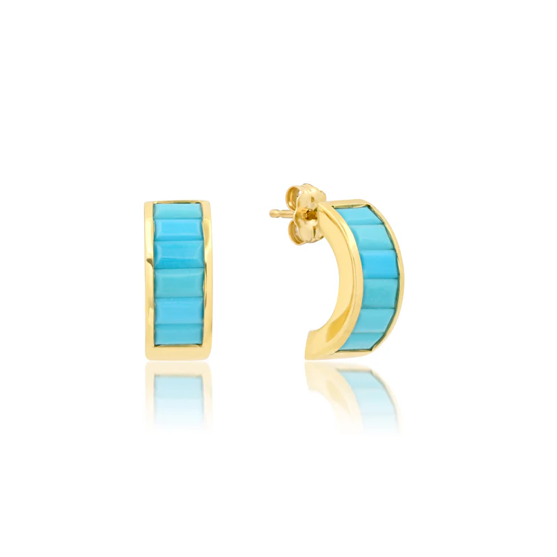 Wide Channel-Set Turquoise Baguette Hoops - Image 2