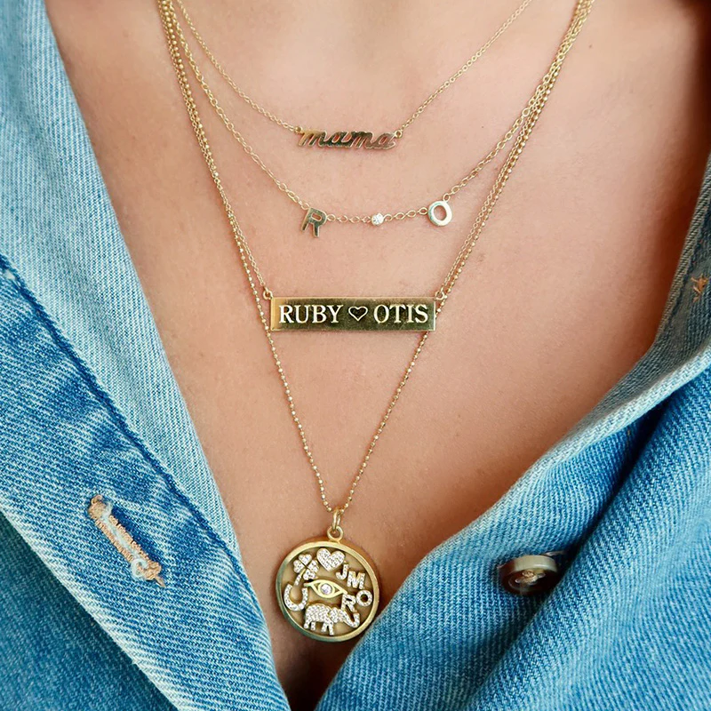 Custom Mini Letter Necklace with Bezel Accent - Image 3