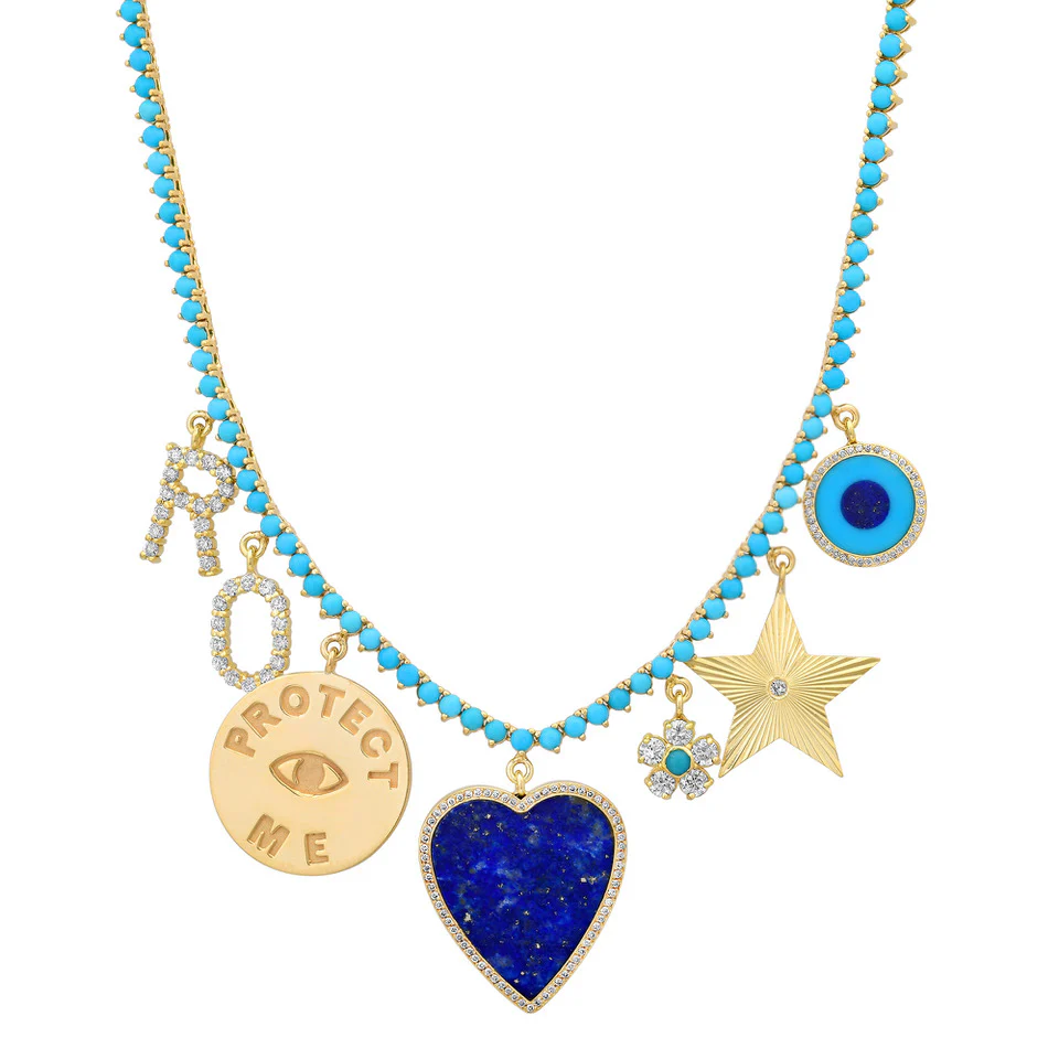 3-Prong Turquoise Tennis Necklace with Custom Charms