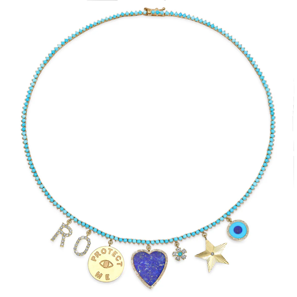 3-Prong Turquoise Tennis Necklace with Custom Charms - Image 2