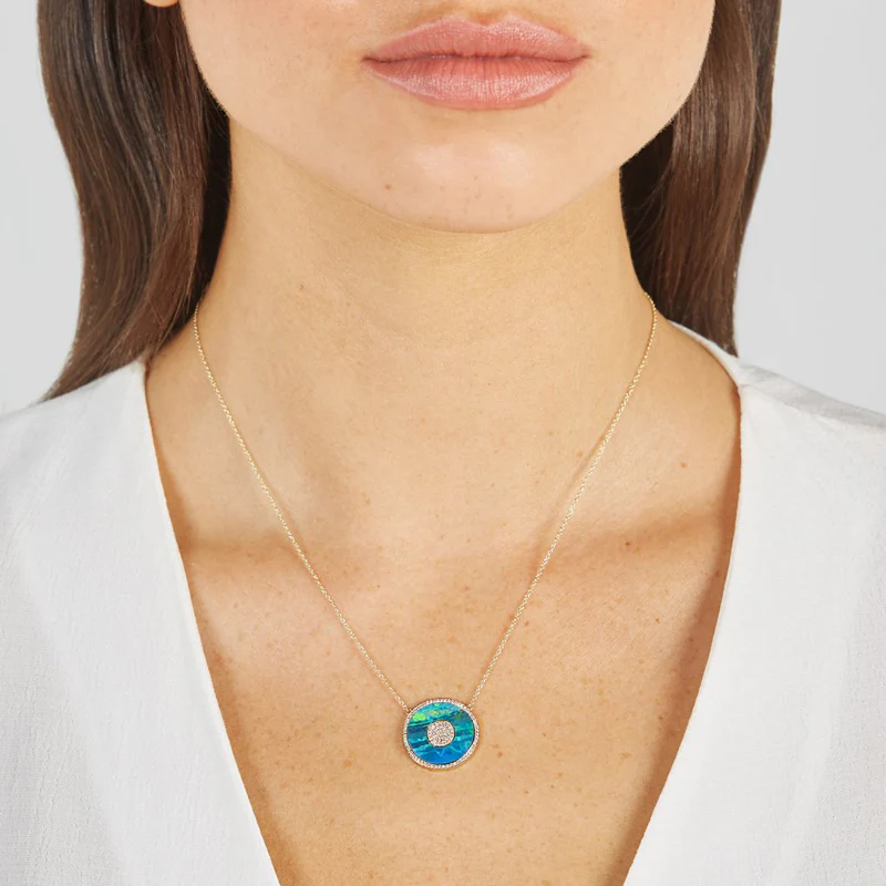 Blue Boulder Opal and Diamond Inlay Evil Eye Necklace - Image 3