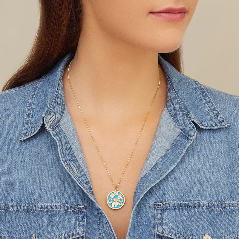 Turquoise Inlay and Diamond Pave Good Luck Necklace - Image 4