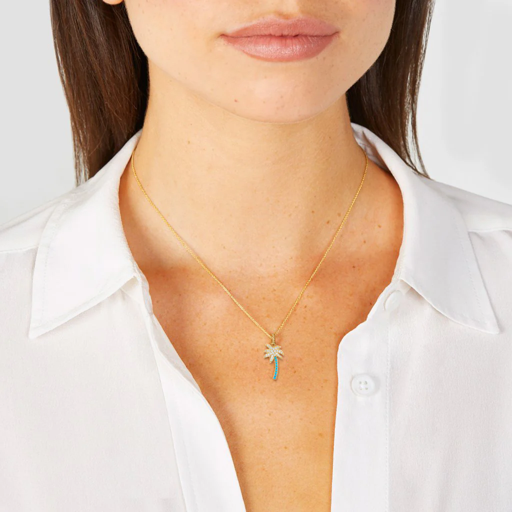Diamond and Turquoise Palm Tree Necklace - Image 3