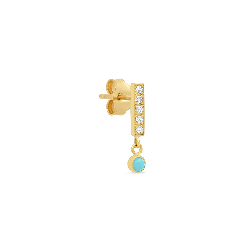 Diamond Bar Studs with Turquoise Bezel Drop - Image 2