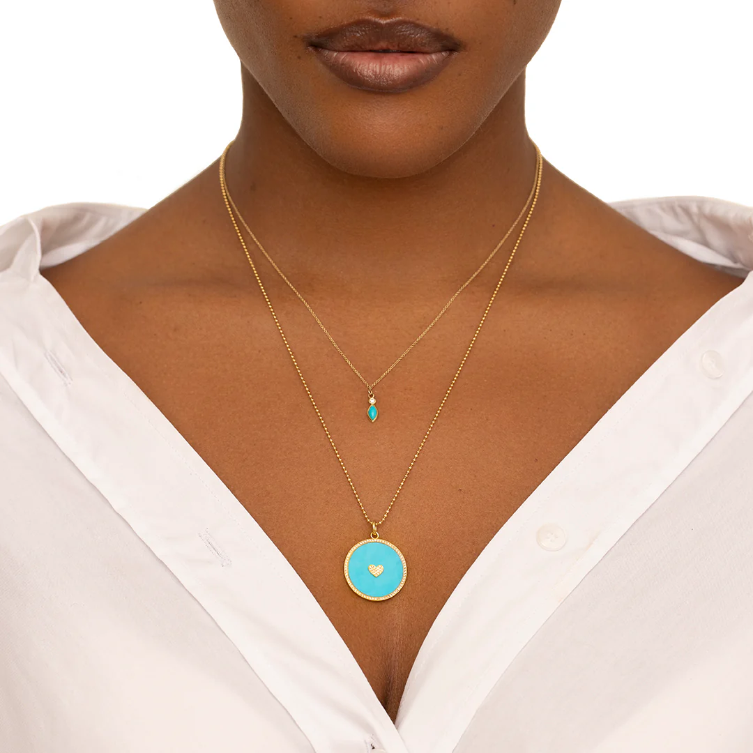 Diamond Bezel with Turquoise Marquise Necklace - Image 3