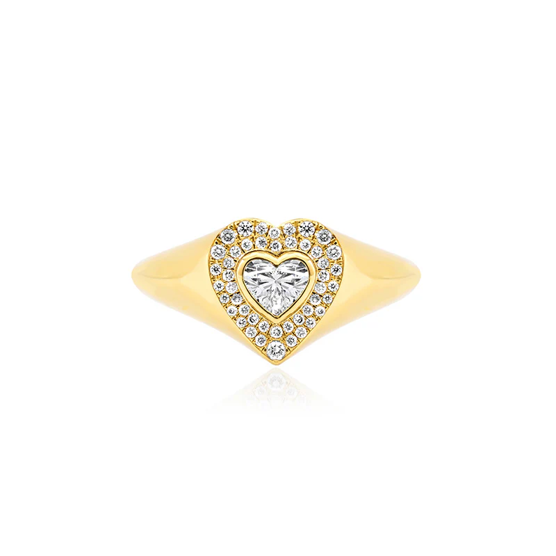 Diamond Heart Signet Ring with Heart-Cut Diamond - Image 2
