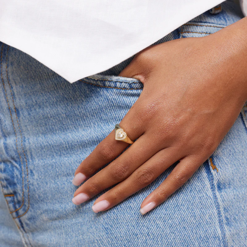 Diamond Heart Signet Ring with Heart-Cut Diamond - Image 5