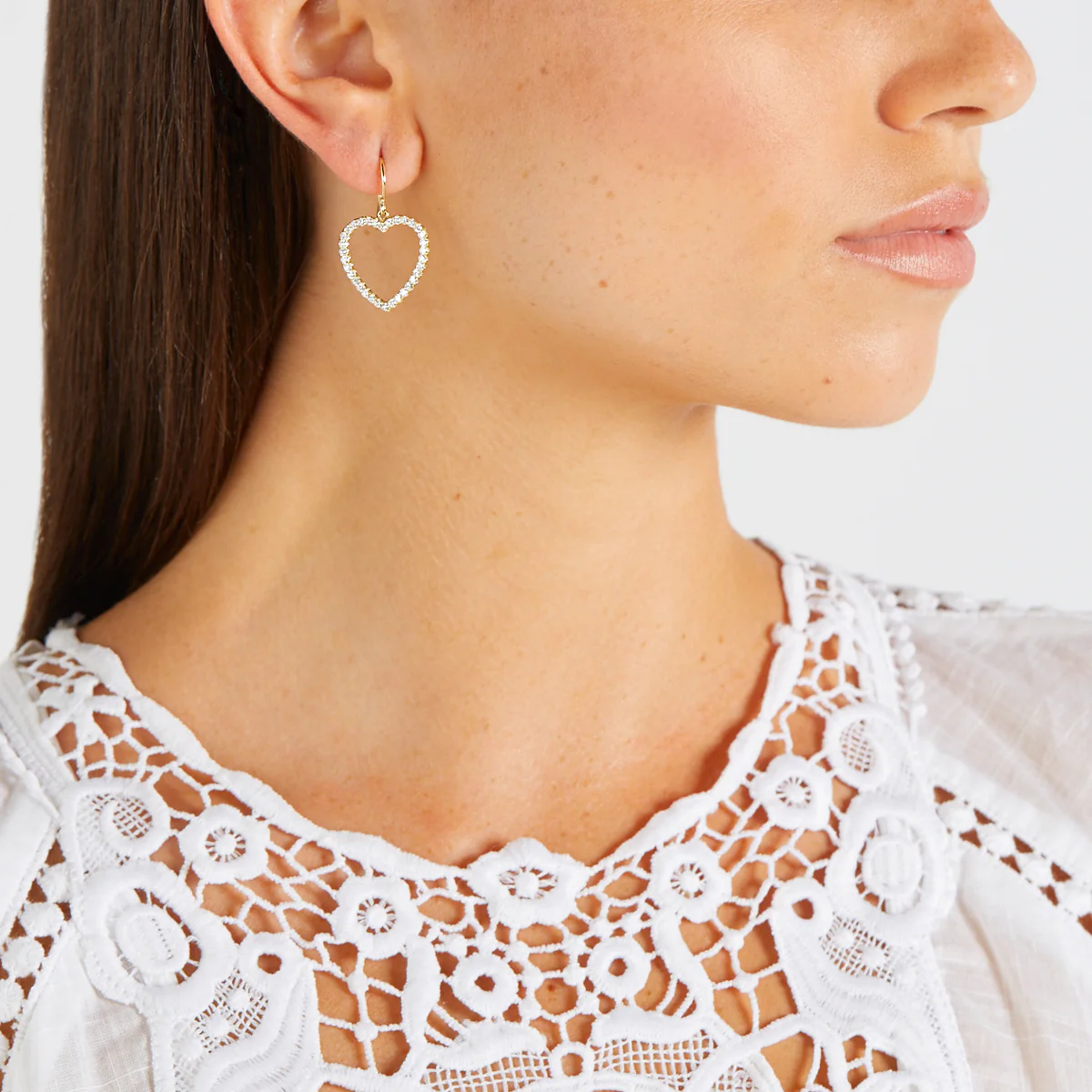 Diamond Large Open Heart Drop Earrings - Image 4