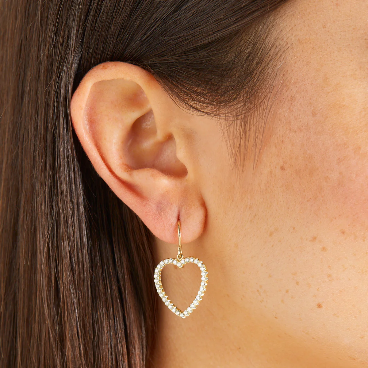 Diamond Large Open Heart Drop Earrings - Image 5