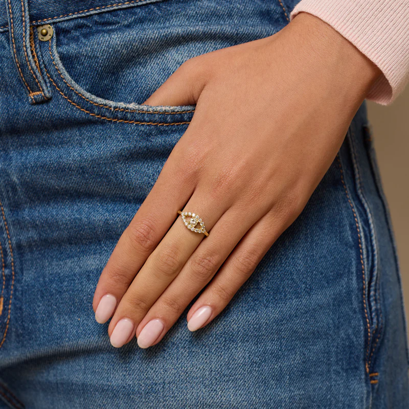 Medium Diamond Open Evil Eye Ring - Image 5