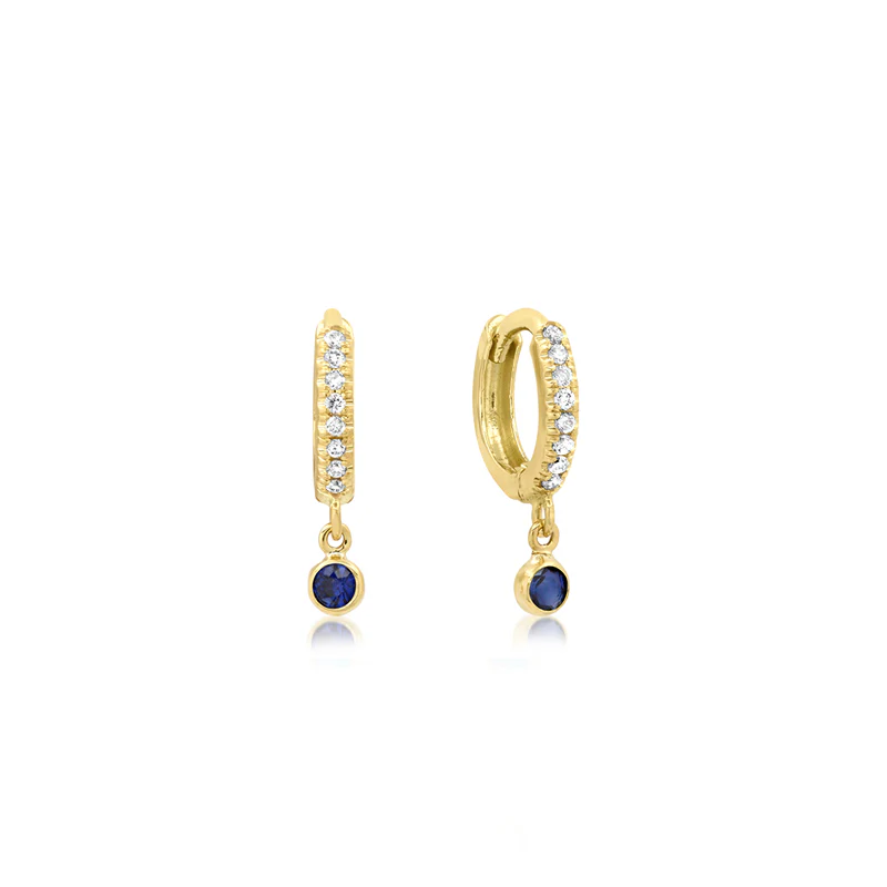 Diamond Huggies with Mini Blue Sapphire Bezel Drop - Image 2